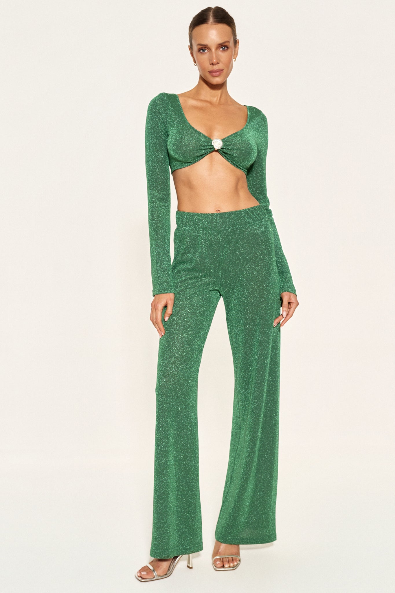 - SPARKLE CROP TOP WITH SHELL - EMERALD |PRE-ORDER SHIPPING FROM 27.05|