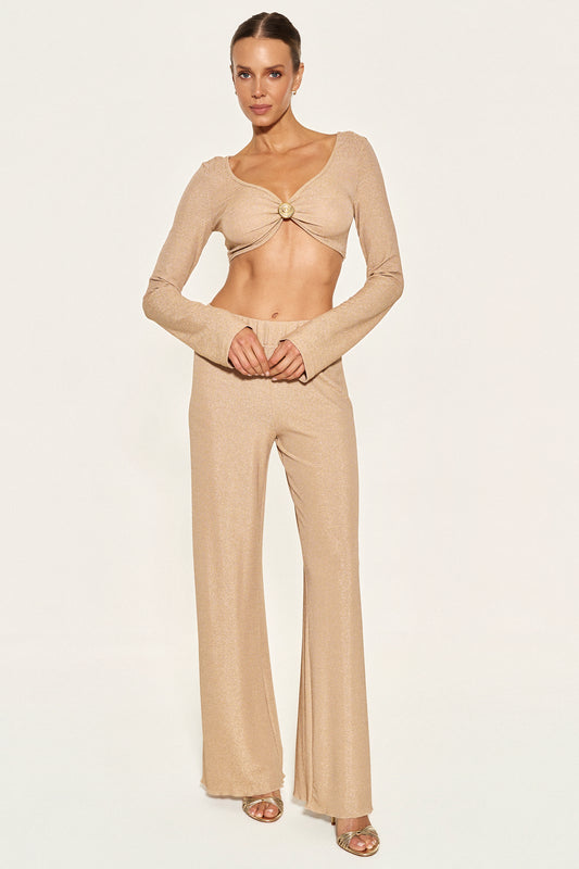 - SPARKLE CROP TOP WITH SHELL - CHAMPAGNE