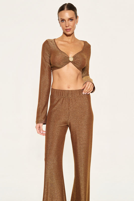 - SPARKLE CROP TOP WITH SHELL - BROWN